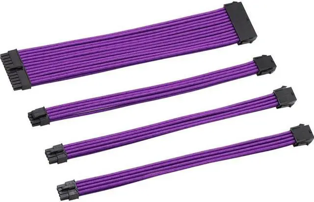 Main image of CORN Sleeved Cables PSU Extension Cable Kit, 1x24-PIN 2x8-PIN 1x(4+4)-PIN Power Supply, 30CM (Purple)