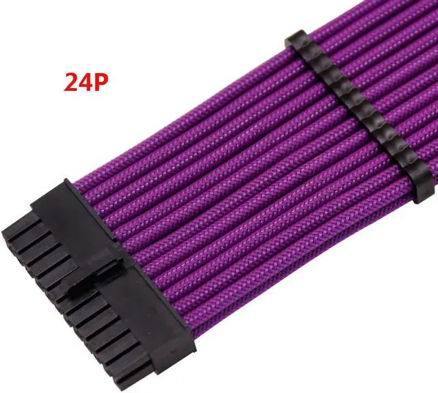 Alt view image 3 of 3 - CORN Sleeved Cables PSU Extension Cable Kit, 1x24-PIN 2x8-PIN 1x(4+4)-PIN Power Supply, 30CM (Purple)
