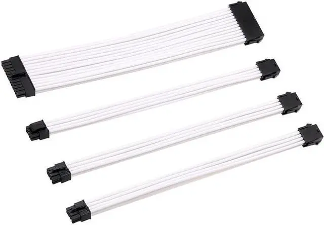 Main image of CORN Sleeved Cables PSU Extension Cable Kit, 1x24-PIN 2x8-PIN 1x(4+4)-PIN Power Supply, 30CM (White)