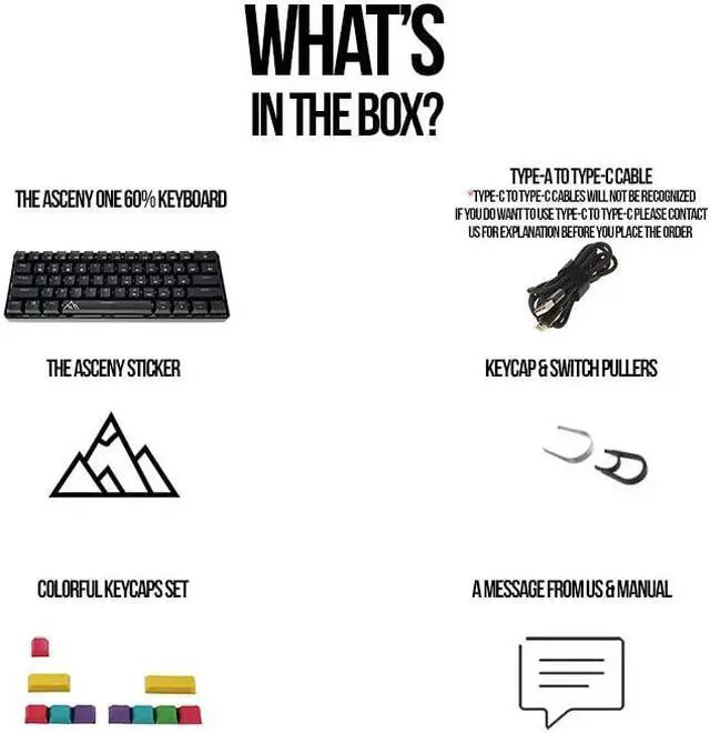 Alt view image 2 of 7 - Asceny One - 60% Mechanical Keyboard, True RGB Lights, Spill Proof,Wired Budget 60% Keyboard (Gateron Blue)