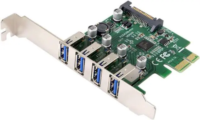 Alt view image 3 of 6 - Low Profile 4 Ports PCI-E to USB 3.0 HUB PCI Express Expansion Card Adapter 5Gbps for Motherboard