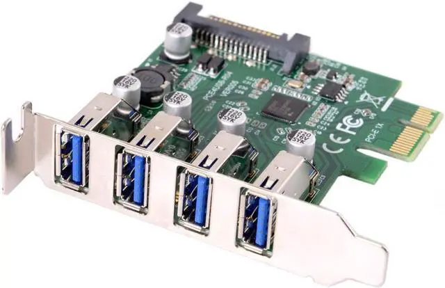 Alt view image 5 of 6 - Low Profile 4 Ports PCI-E to USB 3.0 HUB PCI Express Expansion Card Adapter 5Gbps for Motherboard
