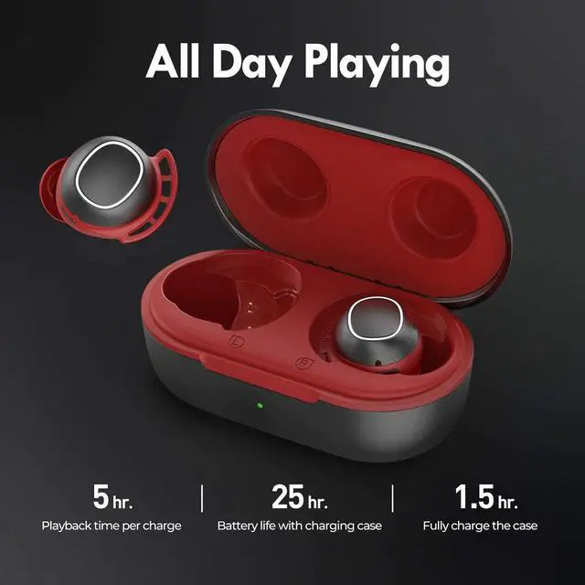 Alt view image 2 of 7 - Wireless Earbuds, Mpow M30 in-Ear Bluetooth Headphones, Immersive Sound w/Bass, IPX8 Waterproof Sport Earbuds, Touch Control, 25 Hrs w/Type-C Charging Case/Mics, Red