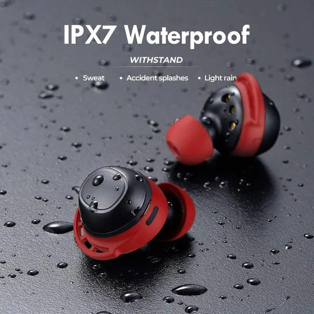 Alt view image 6 of 7 - Wireless Earbuds, Mpow M30 in-Ear Bluetooth Headphones, Immersive Sound w/Bass, IPX8 Waterproof Sport Earbuds, Touch Control, 25 Hrs w/Type-C Charging Case/Mics, Red