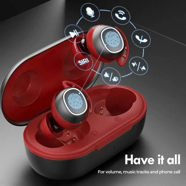 Alt view image 7 of 7 - Wireless Earbuds, Mpow M30 in-Ear Bluetooth Headphones, Immersive Sound w/Bass, IPX8 Waterproof Sport Earbuds, Touch Control, 25 Hrs w/Type-C Charging Case/Mics, Red