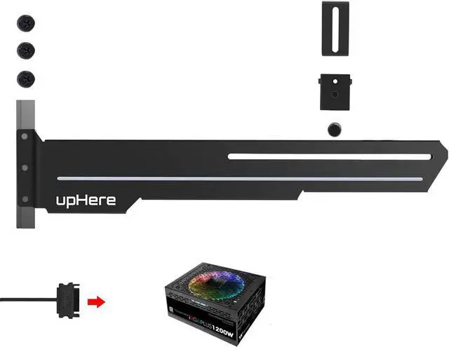 Alt view image 4 of 7 - upHere GS05CF Rainbow LED Effec Graphics Card GPU Brace Support Video Card Sag Holder/Holster Bracket,Anodized Aerospace Aluminum,Adjustable Length and Height Support
