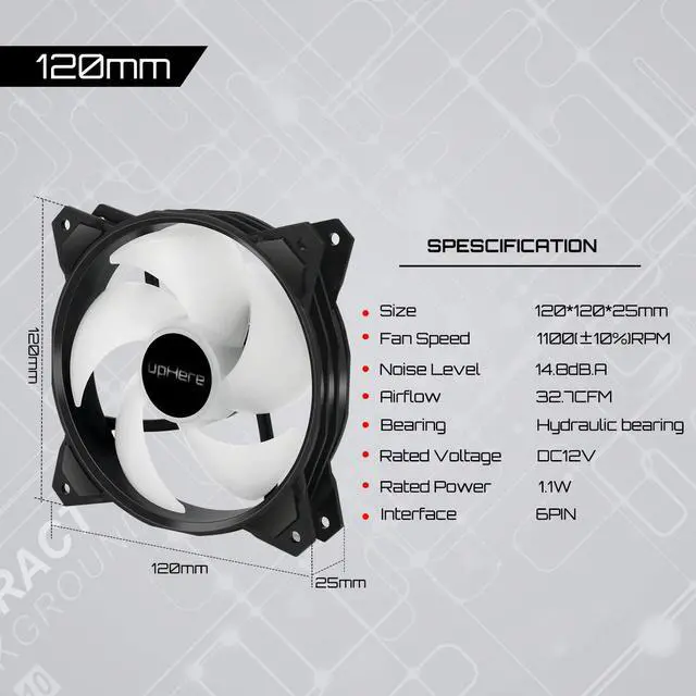 Alt view image 6 of 6 - upHere 5-Pack 120mm Silent Intelligent Control RGB Fan Adjustable Colorful Fans with Controller and Remote,PF1206-5