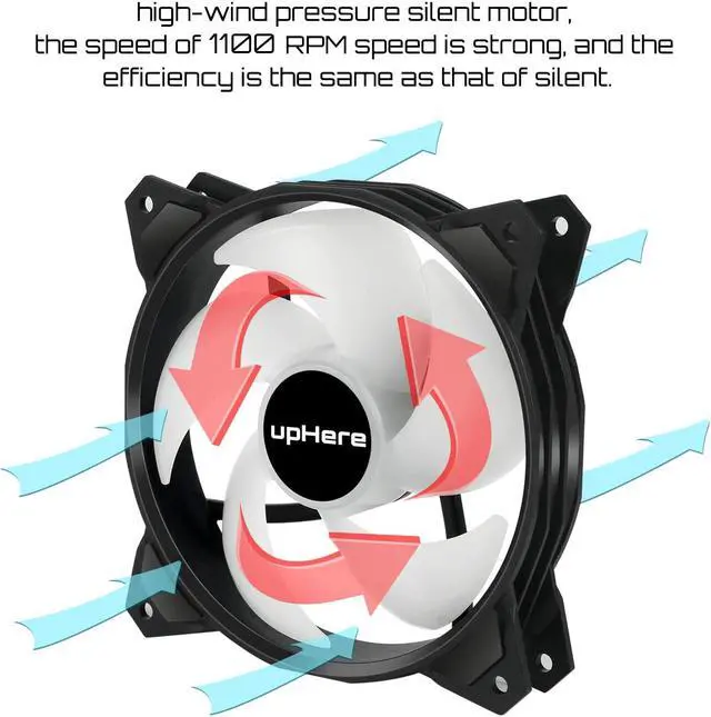 Alt view image 3 of 6 - upHere 5-Pack 120mm Silent Intelligent Control RGB Fan Adjustable Colorful Fans with Controller and Remote,PF1206-5