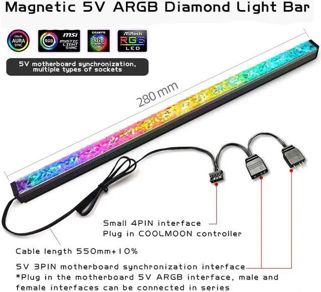 Alt view image 5 of 5 - CORN Diamond Light Bar RGB Chassis Decorative Light Bar LED Symphony 5VRGB AURA Motherboard God Light Synchronized Hard Light Bar With Control