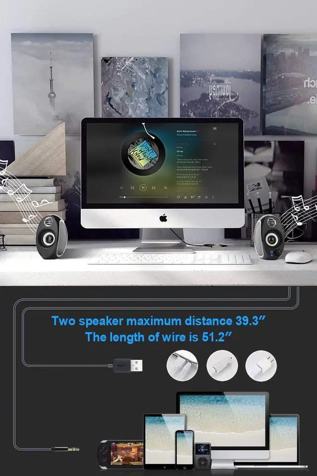 Alt view image 5 of 6 - 10W Computer Speakers, BONKS PC Powered Speakers USB Speaker Monitor Speakers for Desktop Computer/PC/TV/Laptop Gaming Speaker