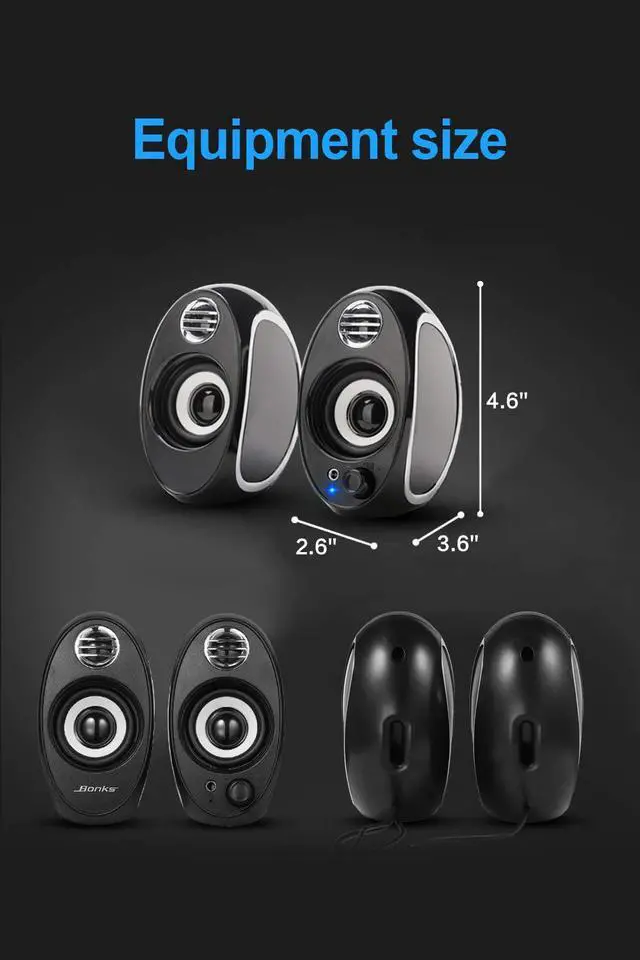 Alt view image 6 of 6 - 10W Computer Speakers, BONKS PC Powered Speakers USB Speaker Monitor Speakers for Desktop Computer/PC/TV/Laptop Gaming Speaker