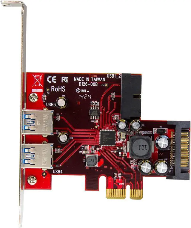 Alt view image 2 of 4 - 4 Port PCI Express USB 3.0 Card - 2 External & 2 Internal - SATA Power - UASP Support - 2x Int Motherboard-Style Headers (PEXUSB3S2EI)