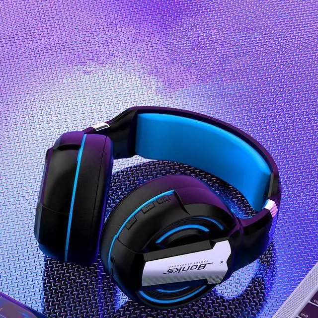 Alt view image 4 of 4 - CORN Bluetooth 5.0 Headphones with Microphone/Deep Bass Wired/wireless dual-mode Headphones Over Ear 30H Playtime for Travel/Work/TV/Computer/Cellphone - Blue&Black