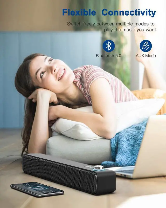 Alt view image 4 of 6 - LENRUE Laptop Speaker, Bluetooth 5.0 Computer Speaker with 10W Stereo Surround Sound, Built-in AUX, USB, TF, Wireless Computer Speaker for Desktop, Phone, Laptop, iMac, Tablet, iPad
