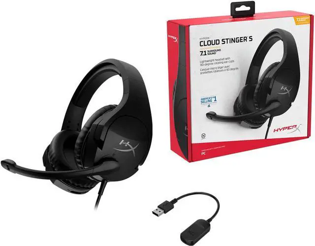Alt view image 2 of 7 - HyperX Cloud Stinger S – Gaming Headset, for PC, Virtual 7.1 Surround Sound, Lightweight, Memory Foam, Soft Leatherette, Durable Steel Sliders, Swivel-to-Mute Noise-Cancelling Microphone, Black
