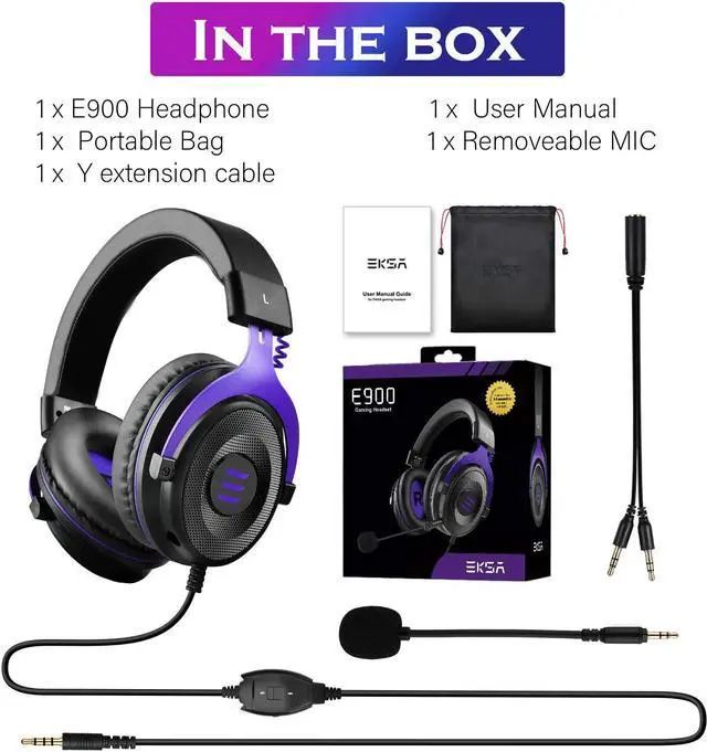 Alt view image 7 of 7 - EKSA E900 Gaming Headset - Xbox one Headset Wired Gaming Headphones with Noise Canceling Mic, Over Ear Headphones Compatible with PS4 Controller, PC, Xbox one, Laptop
