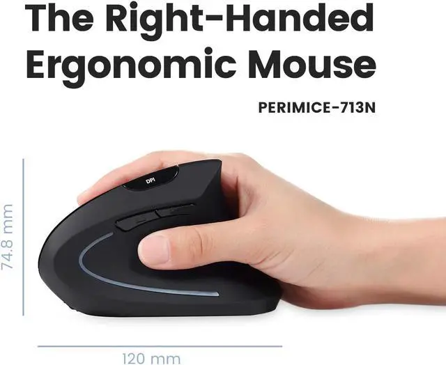 Alt view image 6 of 7 - Perixx PERIMICE-713 Wireless Ergonomic Vertical Mouse - Right Handed Design - Nano USB Receiver