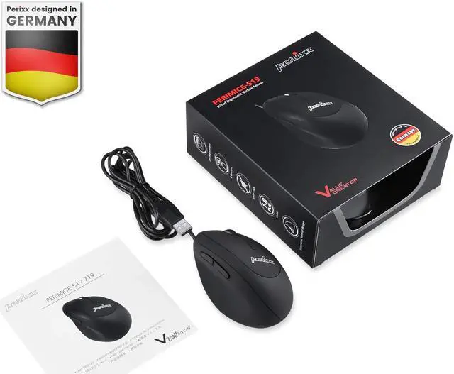Alt view image 5 of 7 - Perixx PERIMICE-519 Wired Ergonomic Vertical Mouse - Portable Small Design - 105x67x58 mm - Right Handed Black