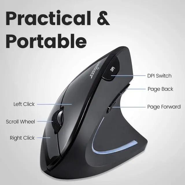 Alt view image 2 of 7 - Perixx PERIMICE-713 Wireless Ergonomic Vertical Mouse - Right Handed Design - Nano USB Receiver