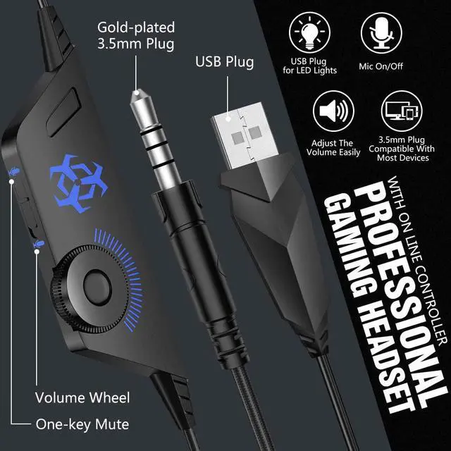 Alt view image 4 of 7 - BENGOO V-4 Gaming Headset for Xbox One, PS4, PC, Controller, Noise Cancelling Over Ear Headphones with Mic, LED Light Bass Surround Soft Memory Earmuffs for PS2 Mac Nintendo 64 PS5 Games