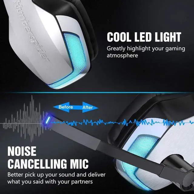 Alt view image 6 of 7 - BENGOO V-4 Gaming Headset for Xbox One, PS4, PC, Controller, Noise Cancelling Over Ear Headphones with Mic, LED Light Bass Surround Soft Memory Earmuffs for PS2 Mac Nintendo 64 PS5 Games