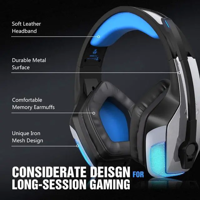 Alt view image 7 of 7 - BENGOO V-4 Gaming Headset for Xbox One, PS4, PC, Controller, Noise Cancelling Over Ear Headphones with Mic, LED Light Bass Surround Soft Memory Earmuffs for PS2 Mac Nintendo 64 PS5 Games