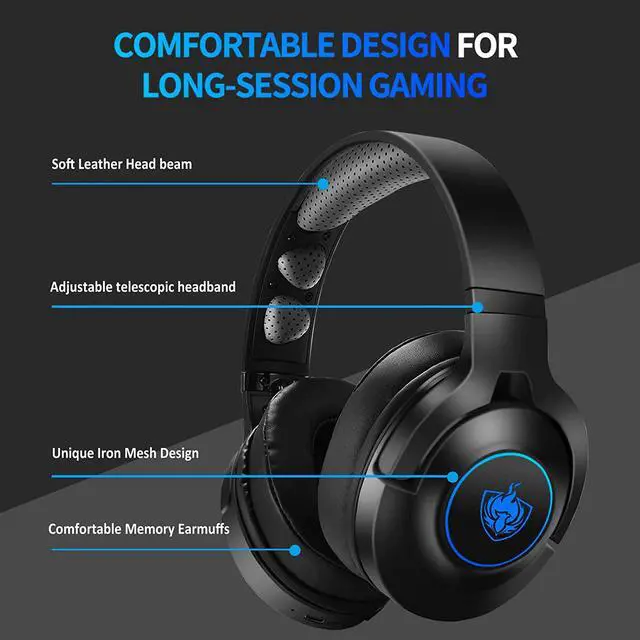 Alt view image 6 of 7 - PHOINIKAS Q9 Xbox One Gaming Headset for PS5, PS4, PC, Nintendo Switch, Wired Over Ear Headphones with Detachable Noise Canceling Mic, 7.1 Sound, Wireless Bluetooth Music Headset for Phone, Up to 40h