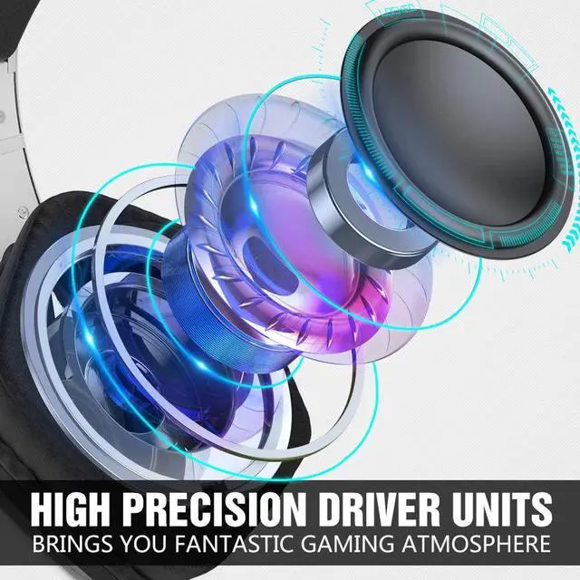 Alt view image 5 of 7 - BENGOO G9700 Gaming Headset Headphones for PS4 PS5 Xbox One PC Controller, Noise Canceling Over Ear Headphones with Mic, White LED Light, Bass Surround Sound, Earmuffs for Nintendo 64 Gameboy Advance