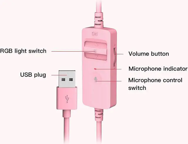 Alt view image 7 of 7 - Edifier HECATE G2  Pink Cat Ear Gaming Headset USB Headphones with Mic, RGB Lighting for PC, PS4, PS5 with THX 7.1 Surround Sound, 50mm Drivers