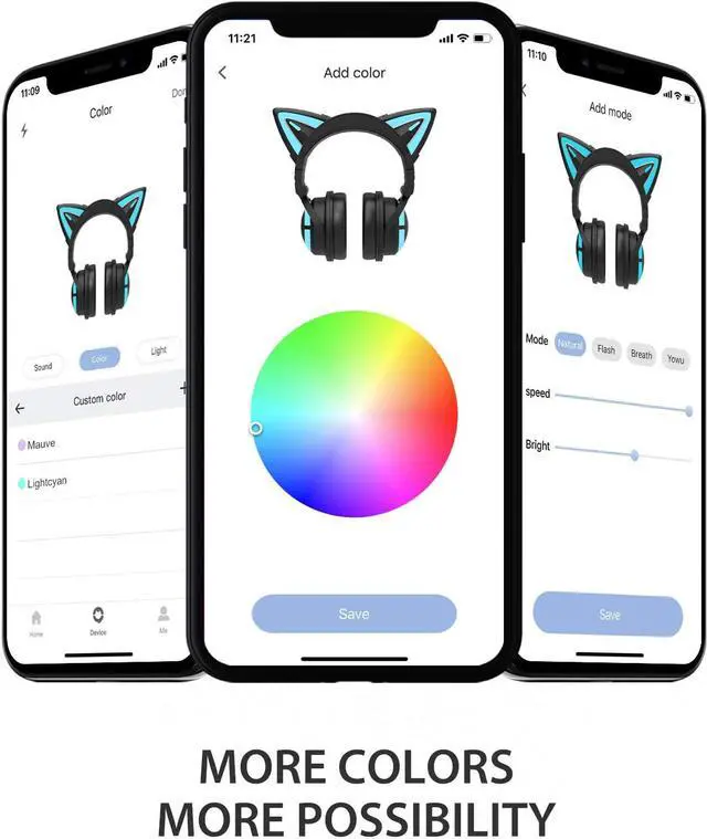Alt view image 4 of 6 - YOWU Cat Ear Headphone 3G Wireless Bluetooth 5.0 Foldable Gaming Headset with 7.1 Surround Sound,40mm Drivers,Built-in Mic & Customizable Lighting and Effect via APP