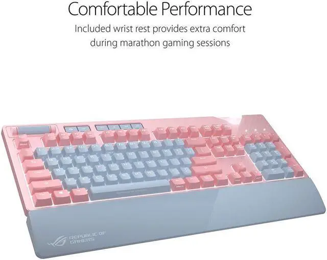 Alt view image 4 of 5 - ASUS ROG Strix Flare Pnk Limited Edition Mechanical Gaming Keyboard with Cherry MX Blue Switches, Aura Sync RGB Lighting, Customizable Badge, USB Pass Through and Media Controls
