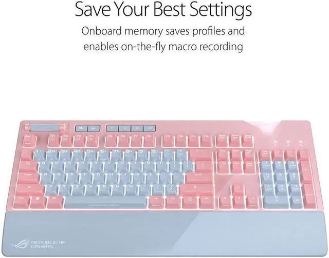 Alt view image 3 of 5 - ASUS ROG Strix Flare Pnk Limited Edition Mechanical Gaming Keyboard with Cherry MX Blue Switches, Aura Sync RGB Lighting, Customizable Badge, USB Pass Through and Media Controls