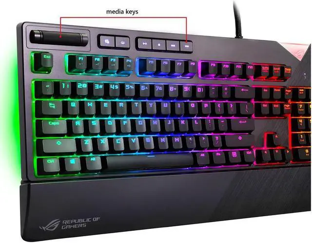 Alt view image 3 of 4 - ASUS ROG Strix Flare Aura Sync RGB Mechanical Gaming Keyboard with Cherry MX Black Switches, Customizable Badge, USB Pass-Through and Media Controls