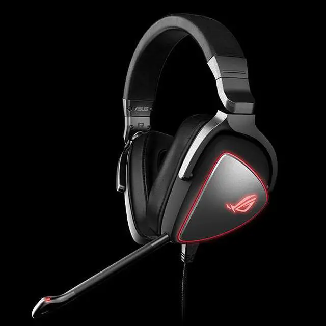 Alt view image 3 of 5 - ASUS ROG Delta Origin gaming headset with red LED lighting rings, a microphone, and USB-C connection for PCs, Macs, smartphones, and gaming consoles