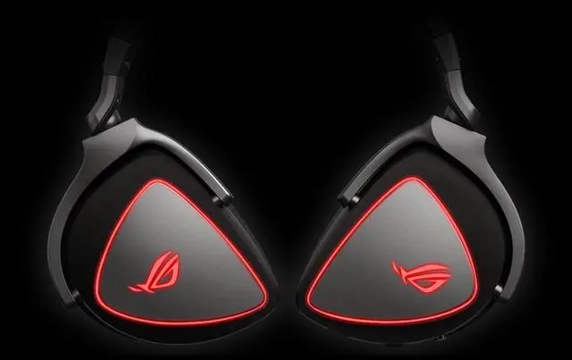 Alt view image 2 of 5 - ASUS ROG Delta Origin gaming headset with red LED lighting rings, a microphone, and USB-C connection for PCs, Macs, smartphones, and gaming consoles