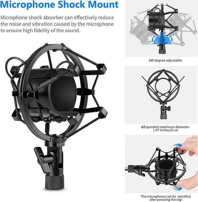 Alt view image 5 of 7 - USB Microphone Kit, Plug & Play 192kHz/24-Bit Supercardioid Condenser Mic with Boom Arm and Shock Mount for YouTube Vlogging, Gaming, Podcasting, and Zoom Calls, NW-8000-USB, Black