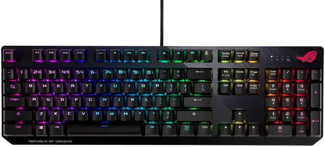 Main image of ASUS ROG Strix Scope RGB mechanical gaming keyboard, Cherry MX switch, aluminum alloy frame, equipped with Aura light synchronization technology and silver WASD key set to enhance FPS game recognition