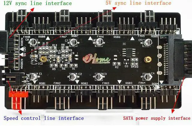 Alt view image 5 of 6 - Magnetic Suction on The Back of The Acrylic Shell, 8 Channels 5V 3Pin ARGB+2 Channels 12V 4Pin RGB+8 Channels 4Pin PWM Speed Control Three-in-One Fan Hub