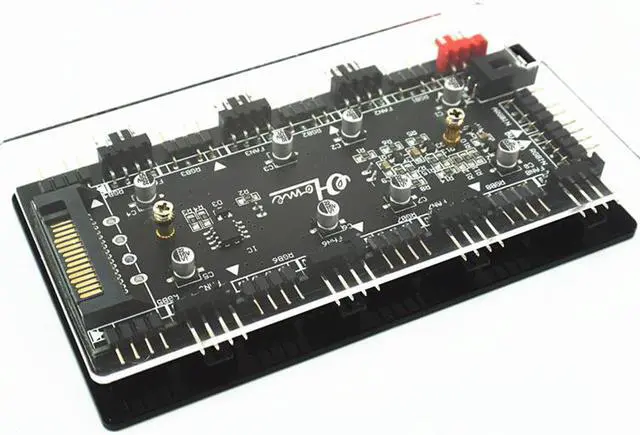 Alt view image 2 of 6 - Magnetic Suction on The Back of The Acrylic Shell, 8 Channels 5V 3Pin ARGB+2 Channels 12V 4Pin RGB+8 Channels 4Pin PWM Speed Control Three-in-One Fan Hub
