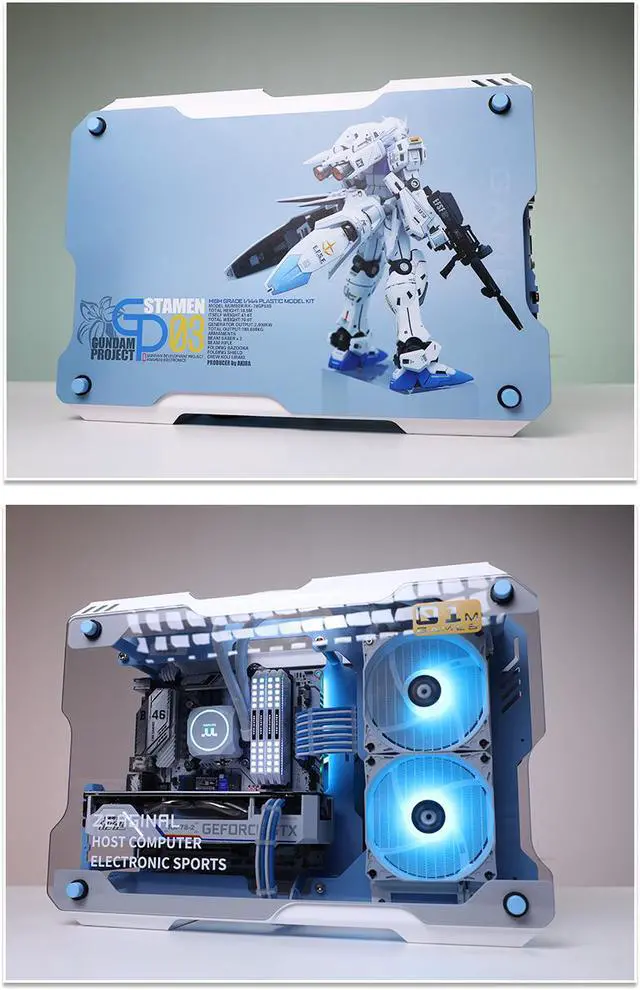 Alt view image 5 of 6 - CORN ZC-01M GUNDAM Edition Micro ATX / ITX Tempered Glass Computer Case Support 240 Liquid System