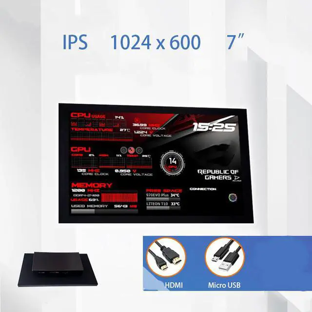 Main image of CORN Secondary Screen, AIDA64 Data Monitoring for Computer Monitoring LCD Display - 177mm x 110mm x 19mm(7“), 1024 x 600, IPS Screen, 60Hz Refresh Rate, SRGB 45% Color Gamut
