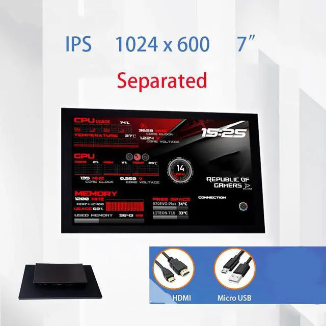 Main image of CORN Secondary Screen, AIDA64 Data Monitoring for Computer Monitoring LCD Display - 177mm x 110mm x 19mm(7“), 1024 x 600, IPS Screen, 60Hz Refresh Rate, SRGB 45% Color Gamut