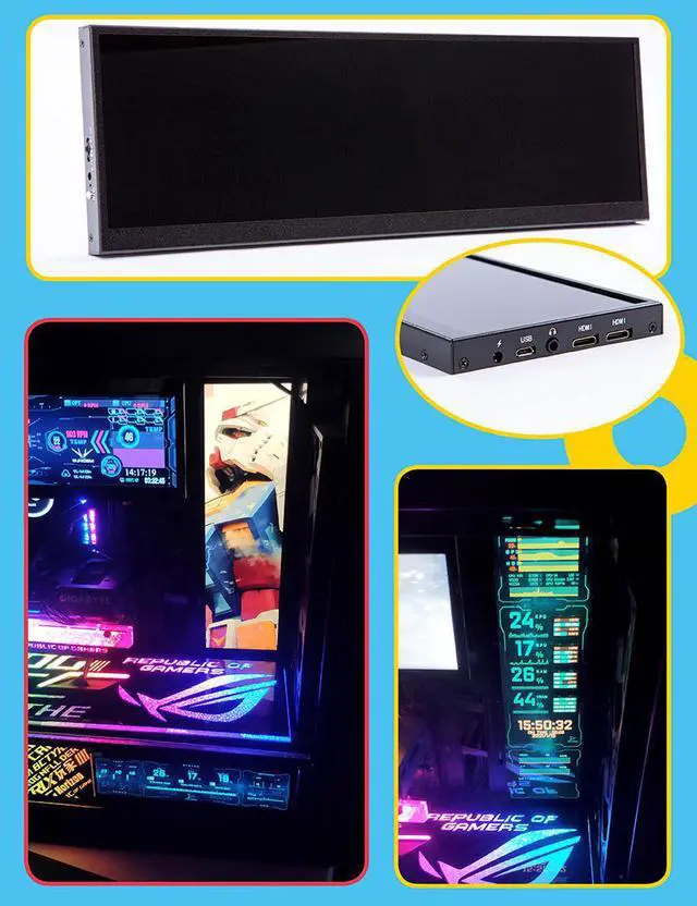 Alt view image 2 of 7 - CORN Secondary Screen, AIDA64 Data Monitoring for Computer Monitoring LCD Display - 232mm x 65mm x 5mm(8.8" Separated), 1920 x 480, IPS Screen, 60Hz Refresh Rate, 74% Color Gamut