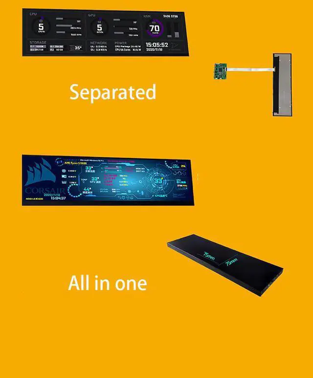 Alt view image 7 of 7 - CORN Secondary Screen, AIDA64 Data Monitoring for Computer Monitoring LCD Display - 232mm x 65mm x 5mm(8.8" Separated), 1920 x 480, IPS Screen, 60Hz Refresh Rate, 74% Color Gamut