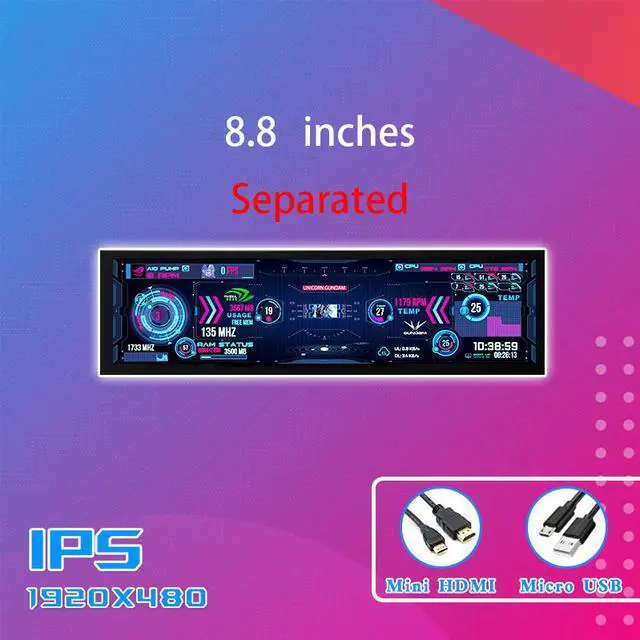 Main image of CORN Secondary Screen, AIDA64 Data Monitoring for Computer Monitoring LCD Display - 232mm x 65mm x 5mm(8.8" Separated), 1920 x 480, IPS Screen, 60Hz Refresh Rate, 74% Color Gamut