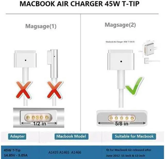 Alt view image 2 of 7 - CORN Charger Replacement AC 45W Power T-tip Shape Connector Power Adapter for  MacBook Air 11 inch and 13 inch After Mid 2012
