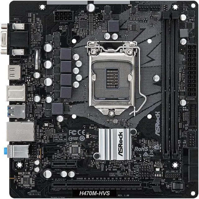 Alt view image 2 of 9 - ASRock H470M-HVS LGA 1200 Intel H470 SATA 6Gb/s Micro ATX Intel Motherboard