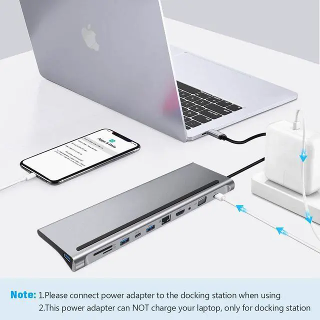 Alt view image 7 of 7 - 11-In-1 Multi-Interface Type-C Docking Station USB Hub  ,87W USB C charging port, 4K HD port, VGA port, SD card and TF card reader ,3.5 mm audio/microphone jack, USB 3.0 ports,RJ45,HDMI