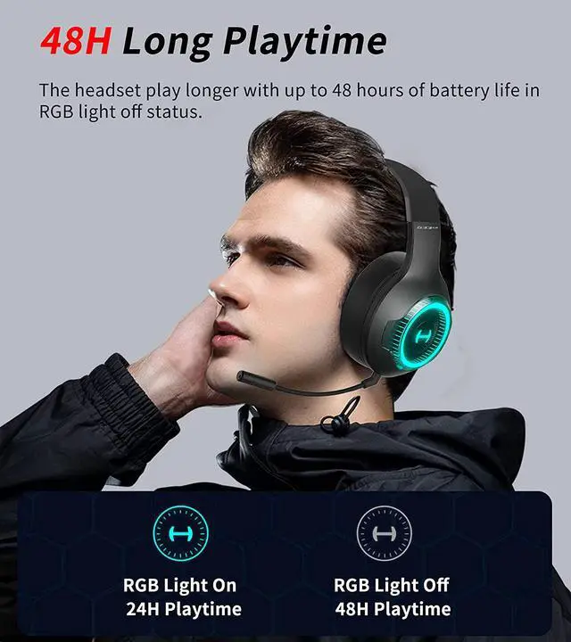 Alt view image 3 of 6 - Edifier HECATE G33BT Bluetooth 5.0 Wireless Gaming Headset Low Latency RGB Headphone,Over Ear Soft Ear Cups Stereo Headsets, with 48H Playtime, Retractable Microphone