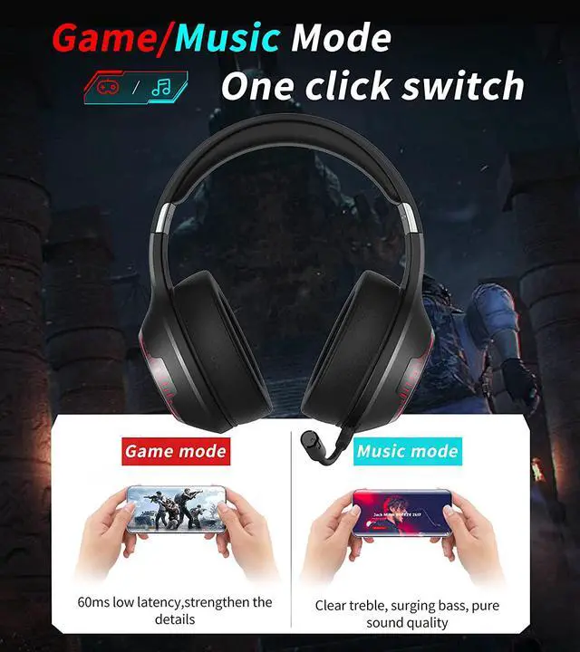 Alt view image 4 of 6 - Edifier HECATE G33BT Bluetooth 5.0 Wireless Gaming Headset Low Latency RGB Headphone,Over Ear Soft Ear Cups Stereo Headsets, with 48H Playtime, Retractable Microphone